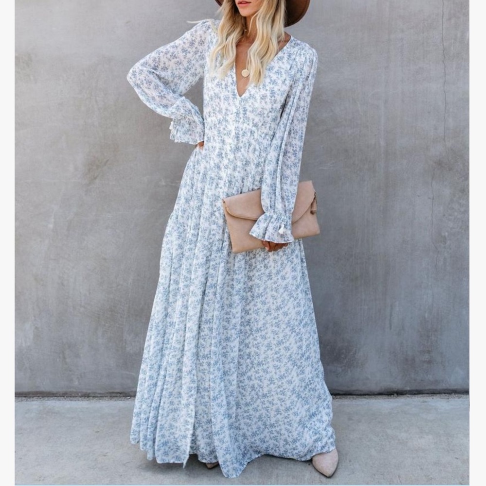 ISO Vici Evanne Long Sleeve Button Down Maxi Dress
